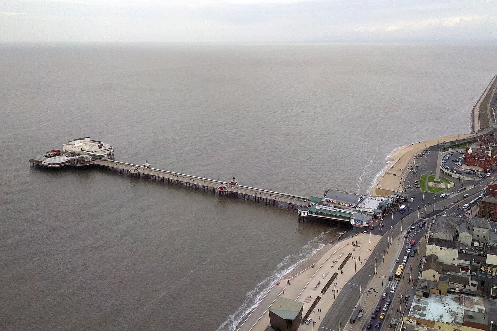 North Pier from the air, reaching out to sea from the promenade