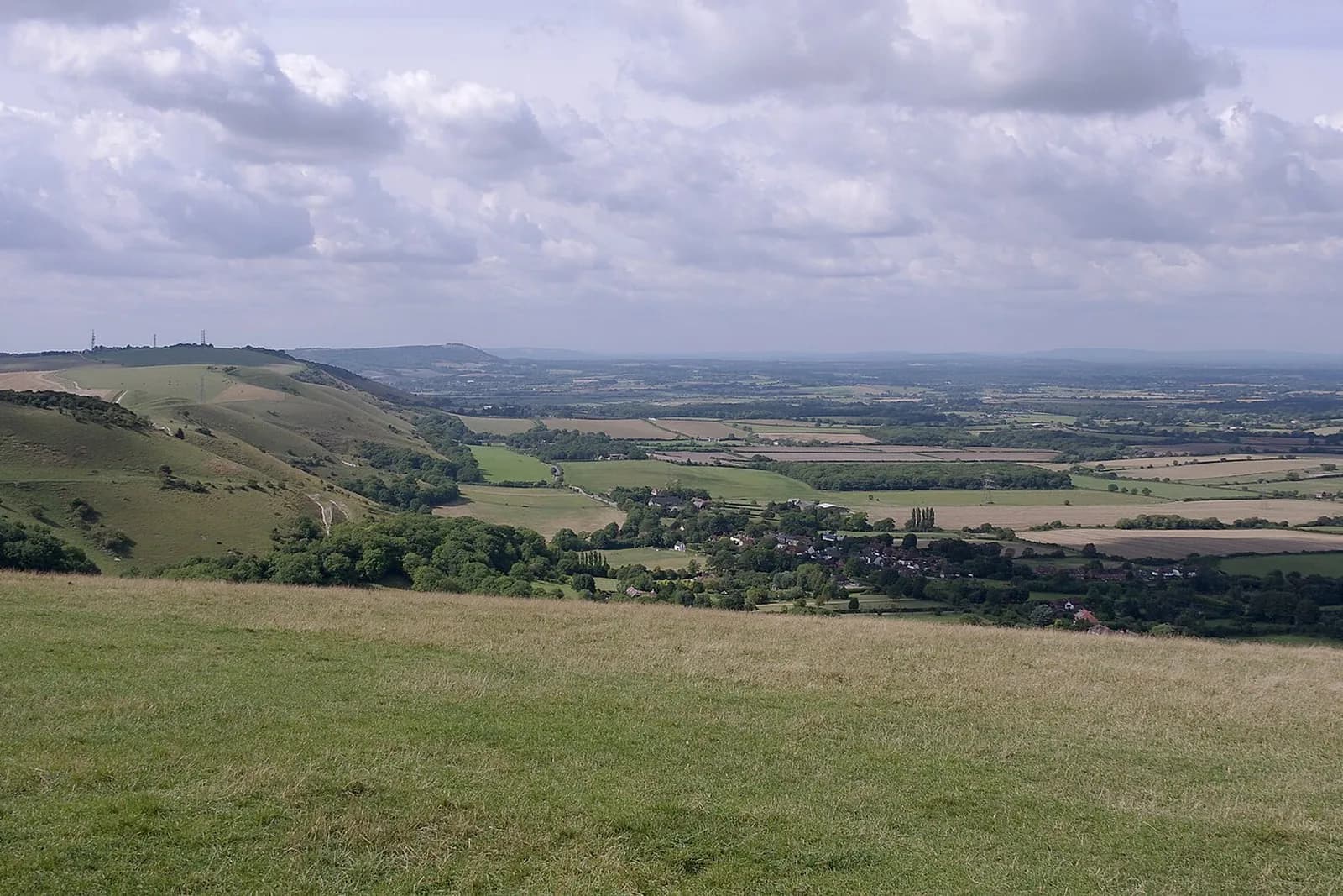 The view from Devil's Dyke across the folds of the South Downs to the Weald