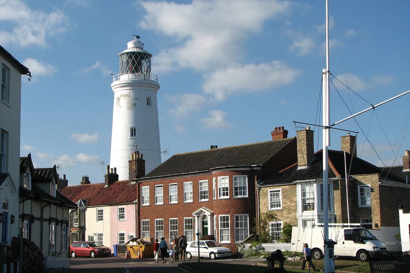 Southwold's white lighthouse rising above the town's houses