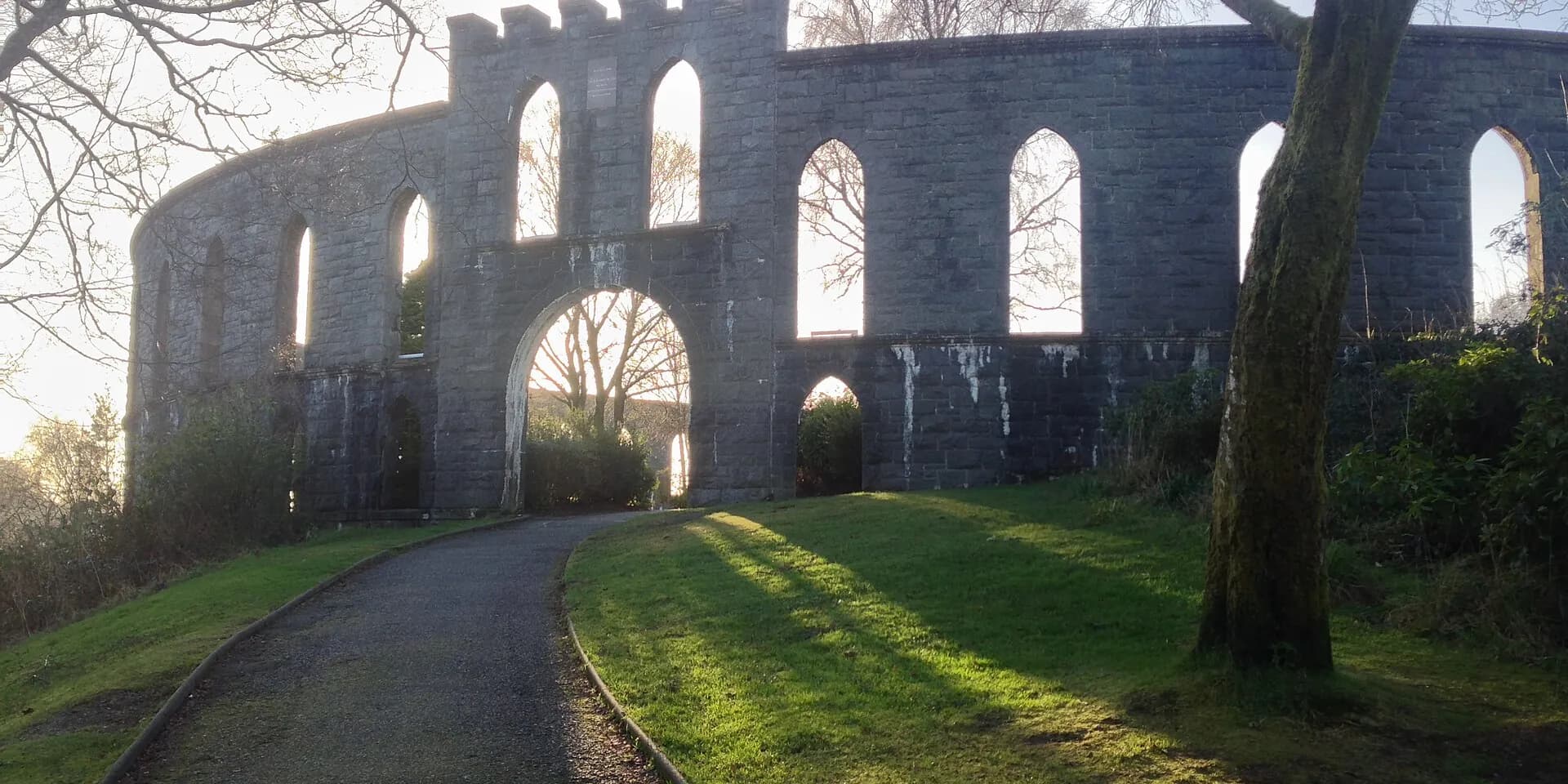 The ring of granite arches of McCaig's Tower above Oban