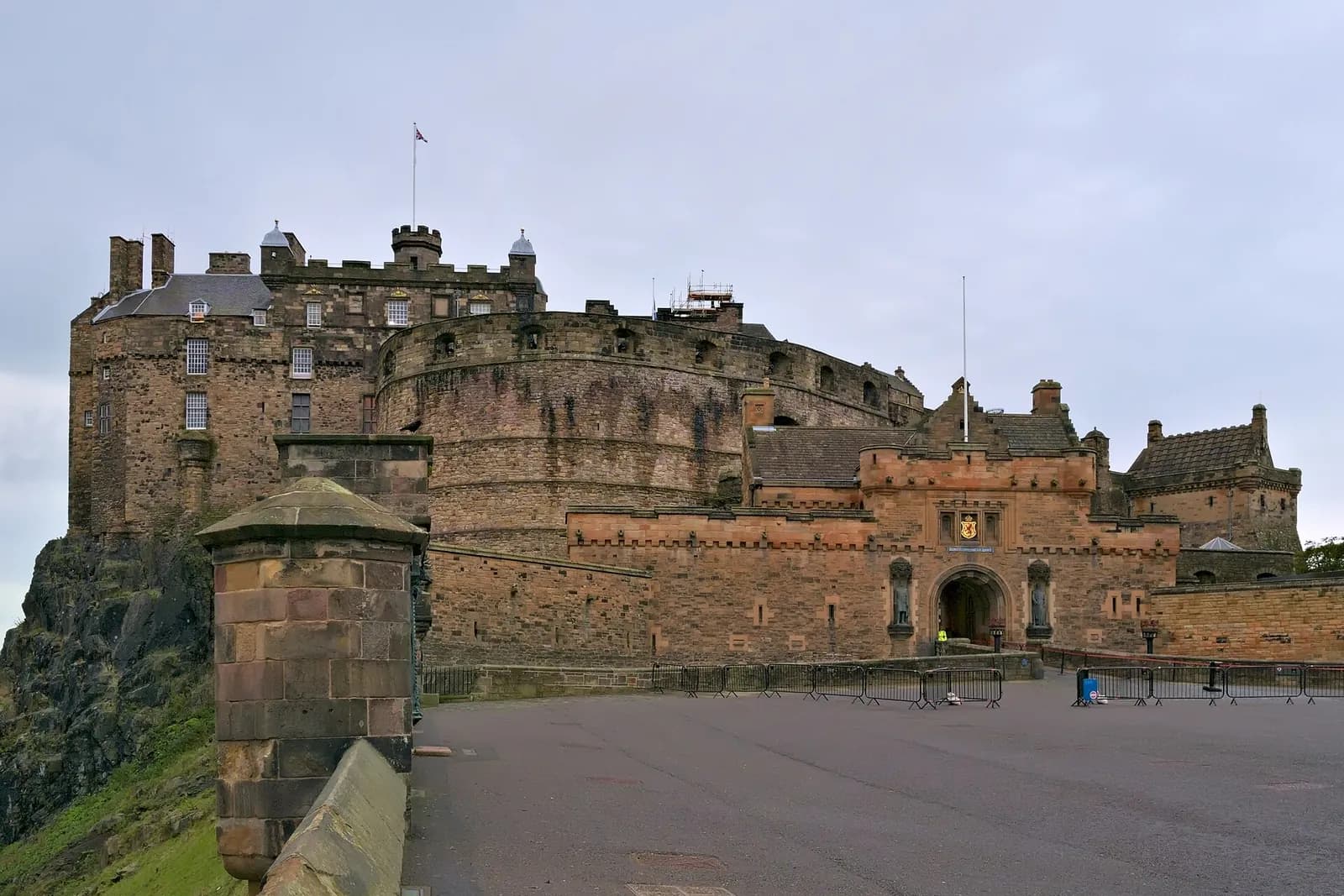 Edinburgh Castle's stone walls and gatehouse, seen from the Esplanade