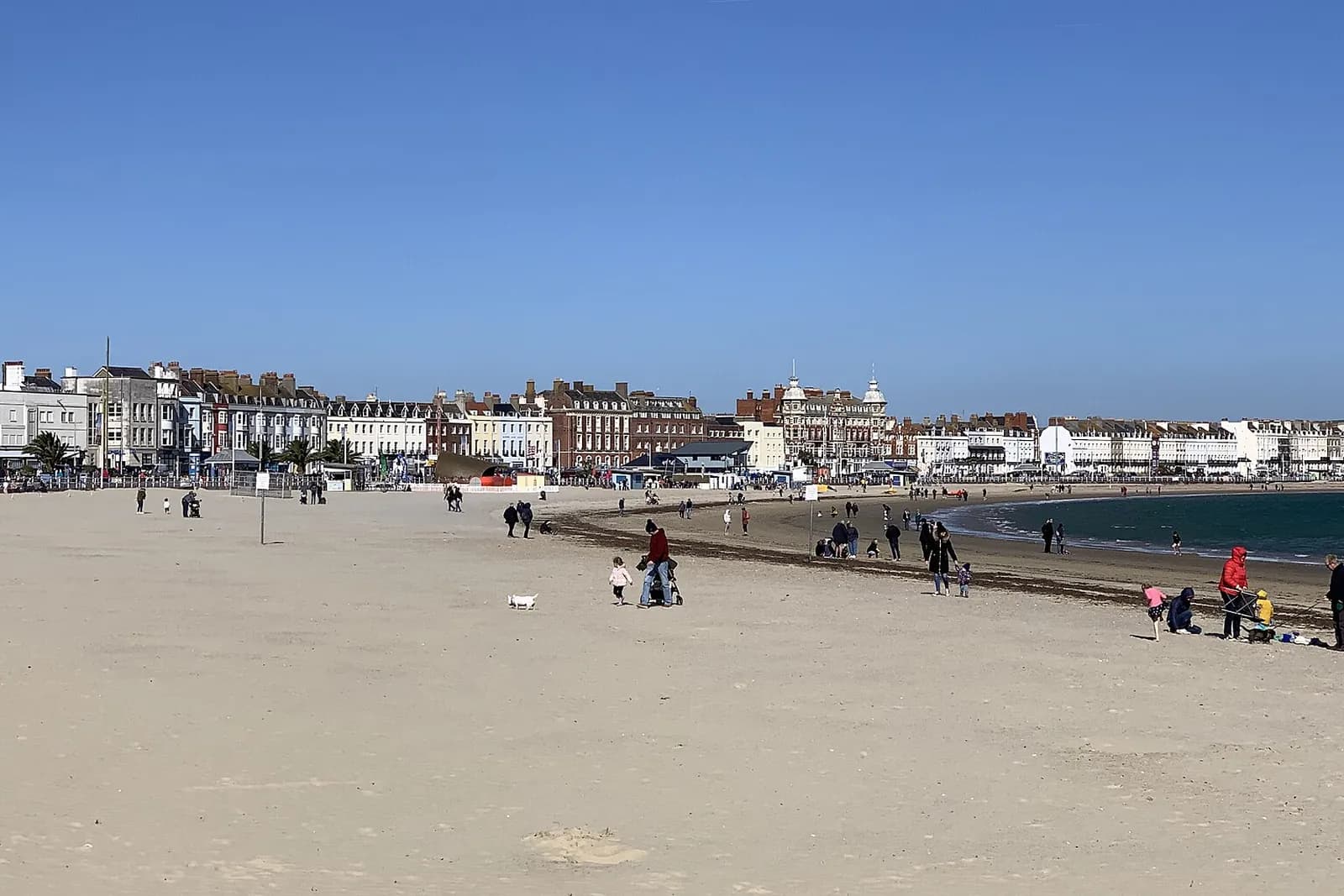 Weymouth's wide sandy beach and the Georgian terraces along the Esplanade