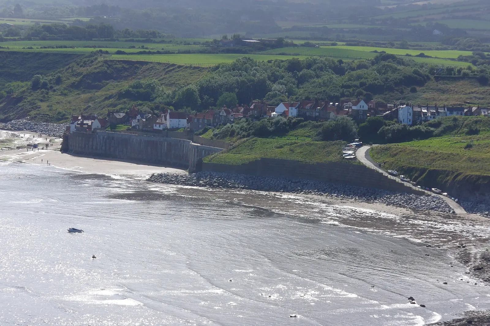The village of Robin Hood's Bay above its rocky shore, seen from the Cleveland Way