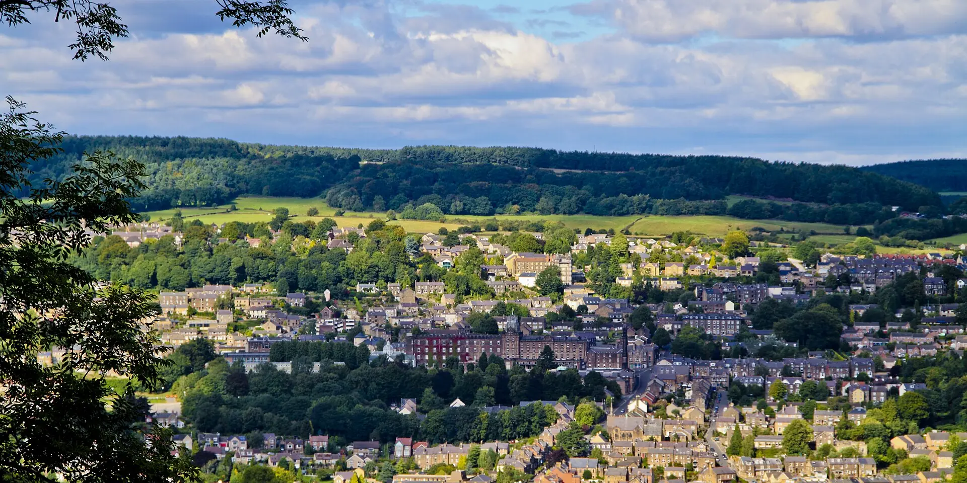 Matlock's stone houses spread across the Derwent valley, seen from the Heights of Abraham