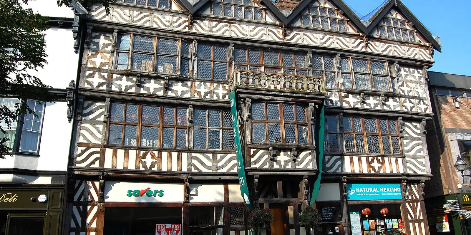 The Ancient High House in Stafford, a tall black-and-white timber-framed Tudor building